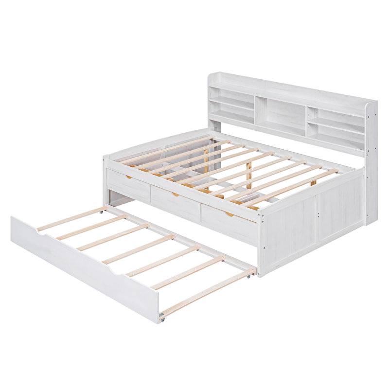 Lit capitaine en bois avec tablettes intégrées, Blanc
