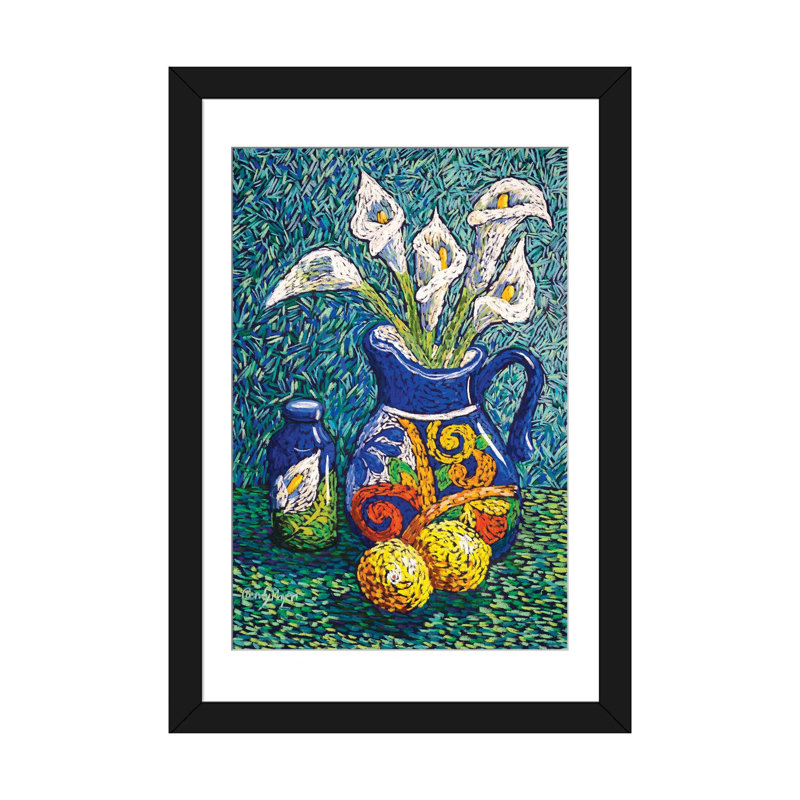 Talavera et lis, Papier d'art encadré noir, H 24 po x l 16 po x P 1 po