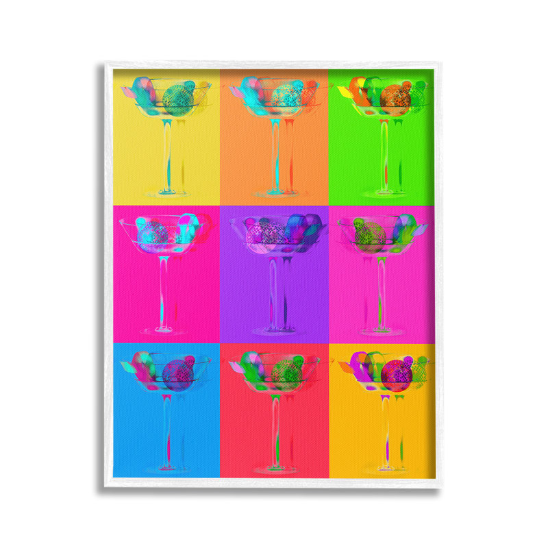 PopStyleMartinisGicleeArtbyLil'irl, H 20 po x l 16 po, Giclée encadrée blanc bord de mer