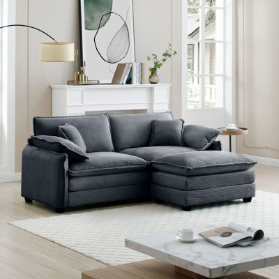 Modern Sofa2-Seater Sofa  With 1 Footrest, L-Shaped 2-Seater Sofa With Ottoman  Small Living Spaces, Corduroy