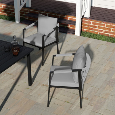 Chaises de patio 2 pièces en corde tissée à la main avec coussins gris Maurice