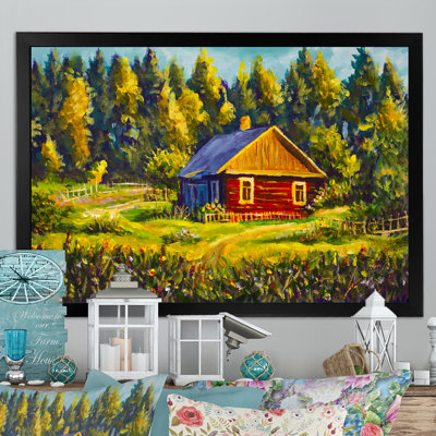 Red Red Village House - reproduction de cadre flottant sur toile