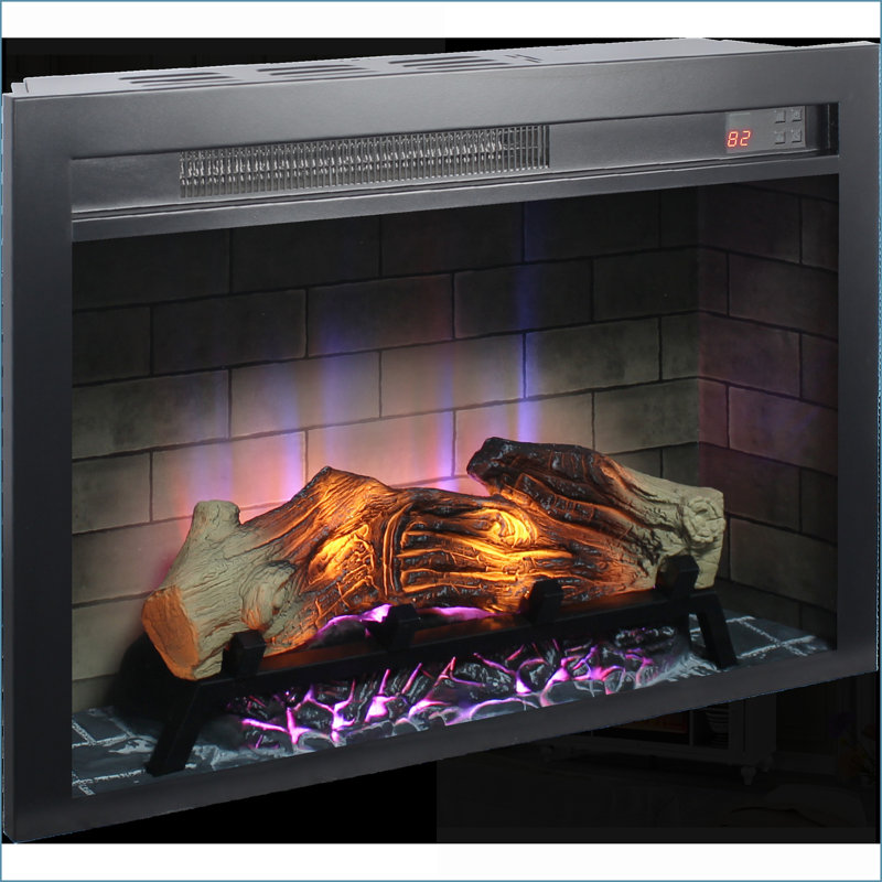Foyer électrique encastrable, flamme réglable multicolore de 28 pouces | Verre trempé + tôle | Espace de vie principal