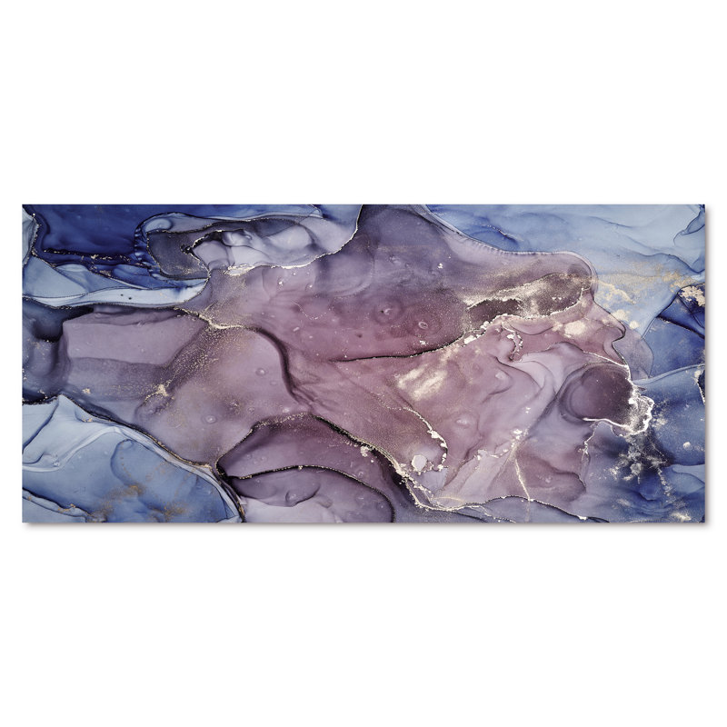 Gris et mauve, encre de marbre, impression sur toile murale moderne, Toile tendue, H 28 po x l 60 po x P 1,5 po