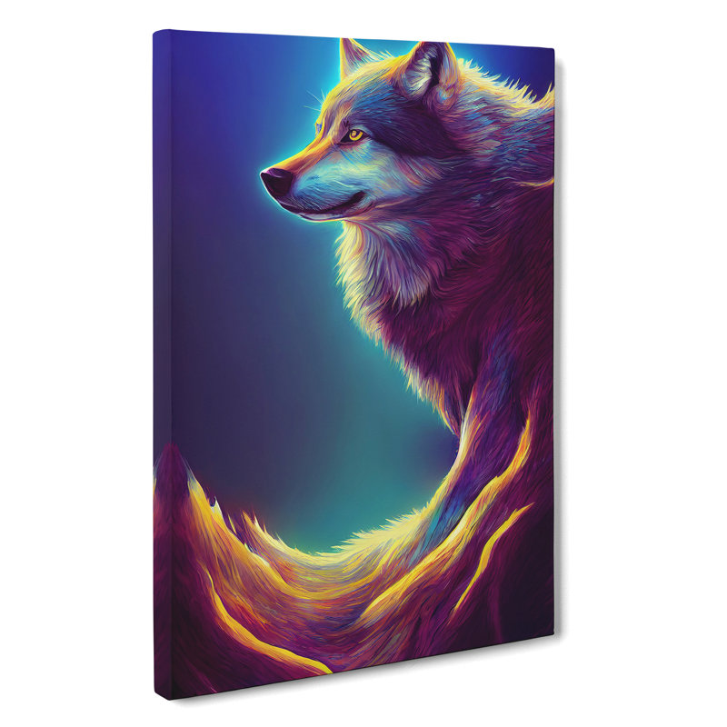 Wolf In Neon - Wrapped Canvas, 60cm H x 40cm W x 3cm D