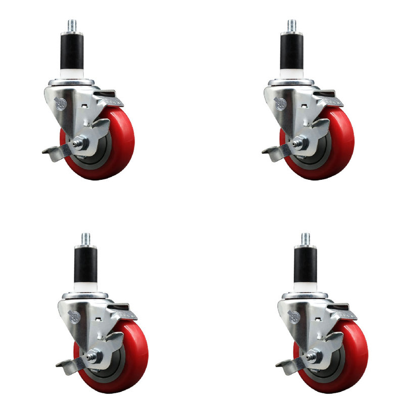 Ensemble de roulettes extensibles en polyuréthane pivotant 3,5 po 3,5 po / 1 3/8 po SCC, Rouge