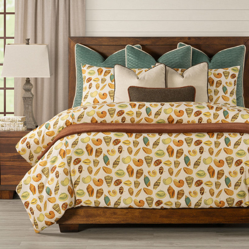 Seashell Print Duvet Cover & Insert Set, California King Duvet Cover + 5 Shams + 3 Pillows