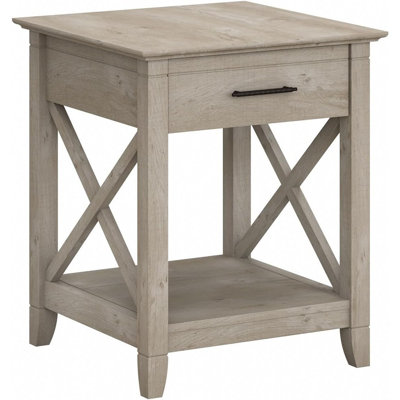 End Table With Drawer, Nightstand With Storage, Living Room And Bedroom Furniture, Key West Collection, Washed Gray