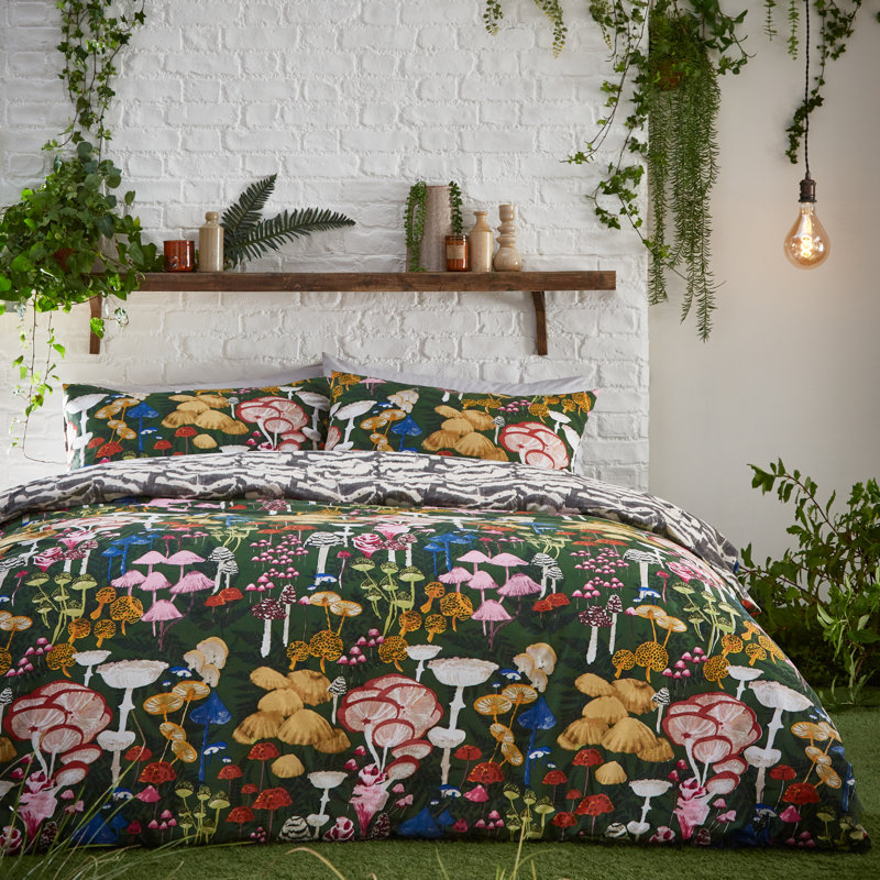 Amanita Cotton Blend Abstract Duvet Cover Set with Pillowcases Included, Forest Green, Double - 2 Standard Pillowcases