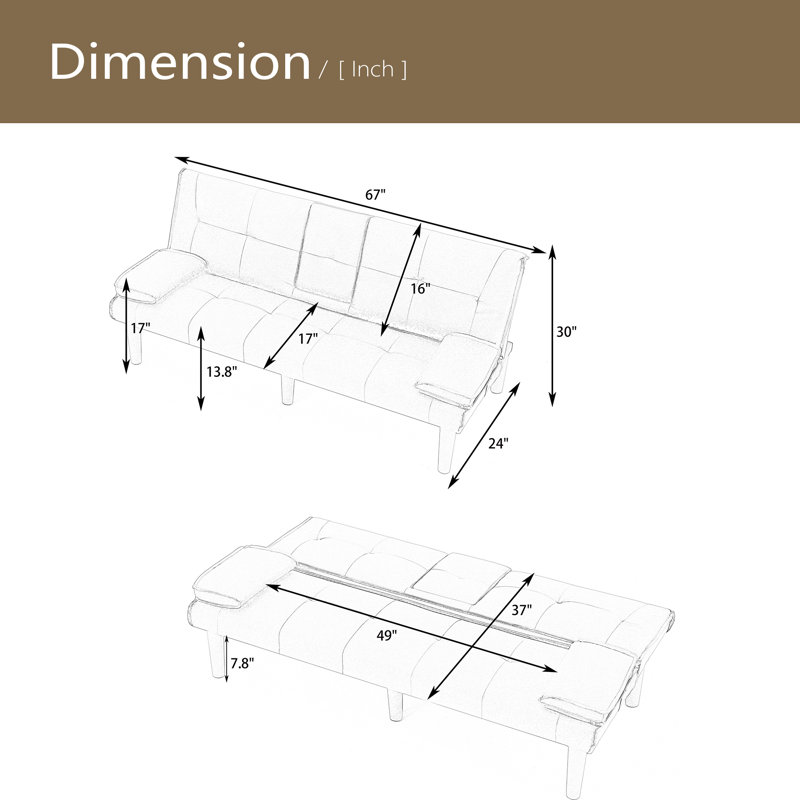 The 67-Inch PVC Multi-Functional Sofa Bed, With A Foldable And Cup Holder Design, Makes It Extremely Convenient To Turn The Living Room Into A Guest Room