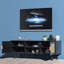 Meuble télé noir jusqu'à 55 po avec console de rangement en rotin pour téléviseur