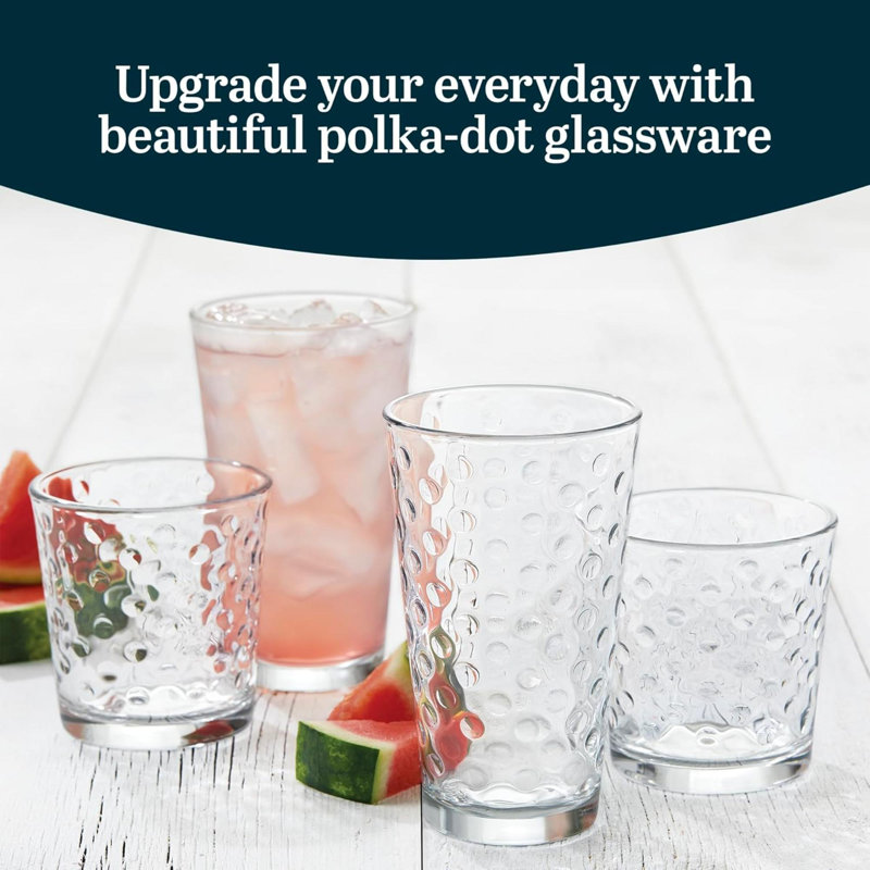 Awa Clear Polka Dot 16-Piece Glass Tumbler and Rocks Set