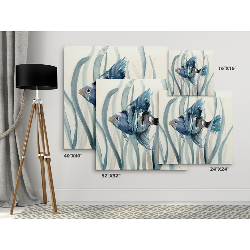 Pei " Fish In Seagrass II ", Wrapped Canvas, 16" H x 16" W x 1.5" D