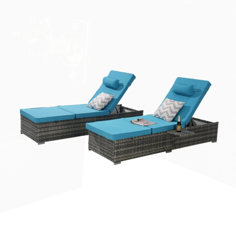 Ensemble de 2 chaises longues d'extérieur avec rangement pour la piscine, Bleu clair