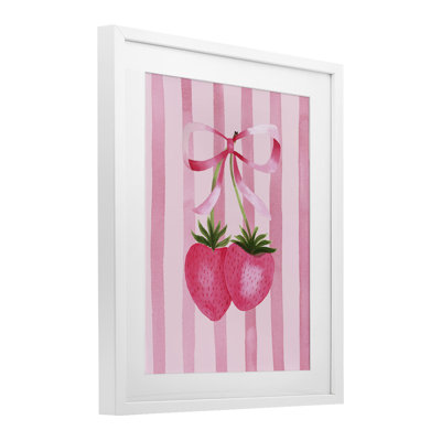 «Coquette Strawberries over Stripes», reproduction encadrée sous verre, conception de Nina Jacobs