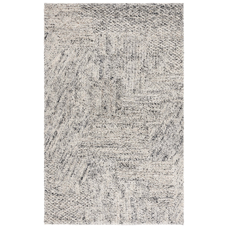 Natural Fiber Hand Woven Hemp/Cotton Solid Color Rug in Black/Ivory, Rectangle 5' x 8'