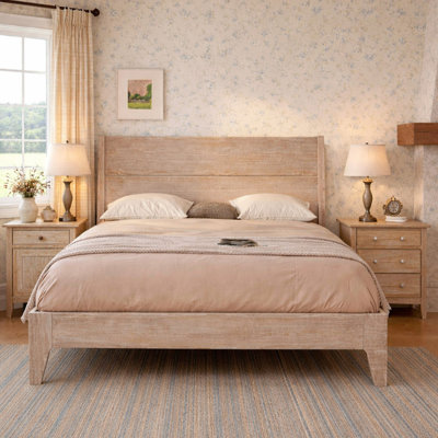 Modern Solid Pine Platform Queen Bed Frame
