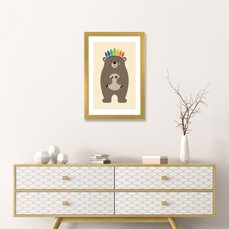 «Be Brave» par Andy Westface - impression d'art graphique, Blanc, H 24 po x l 16 po x P 1 po, Papier encadré doré