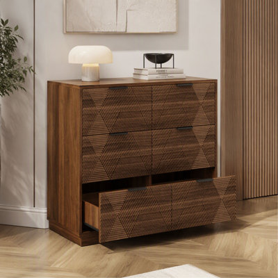 Commode moderne avec 6 tiroirs, commode en bois géométrique 3D de style Mid-Century, grande armoire de rangement pour la chambre à coucher, le salon et le vestibule