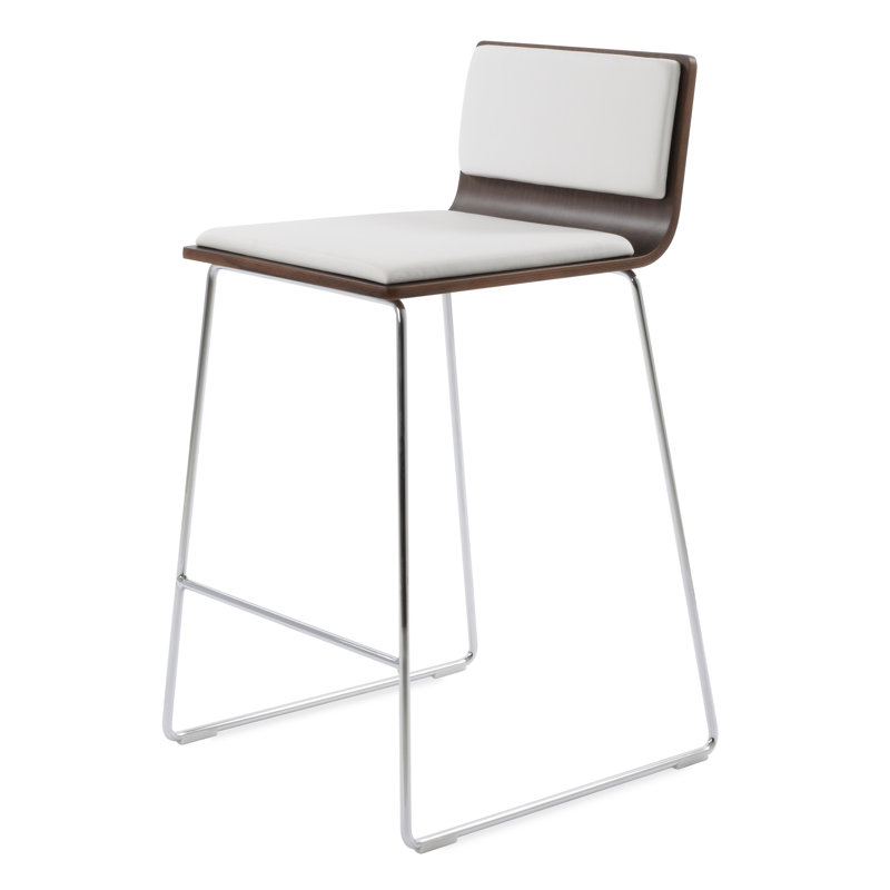Tabourets Corona, Simili cuir blanc, Chrome chrome, Tabouret de bar (siège d'une hauteur de 29 po)