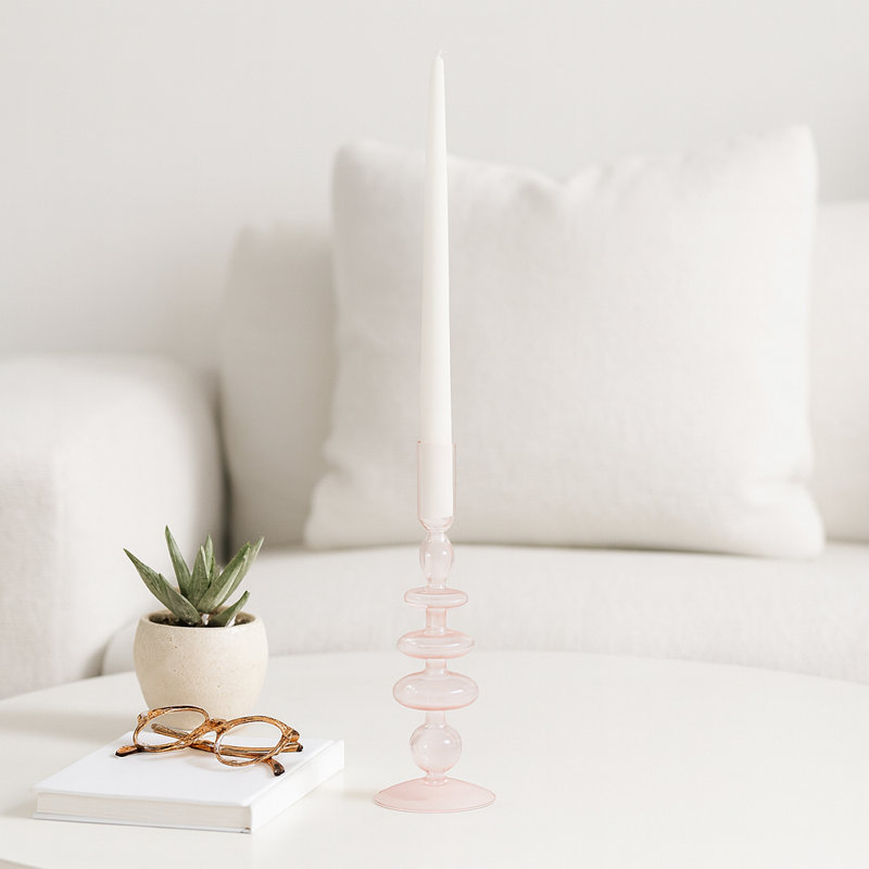 Rockleigh Decorative Vintage Glass Taper Candle Holder for Home Decor - Modern Candlestick Holder for Tabletop Styling or Living Room Decor 