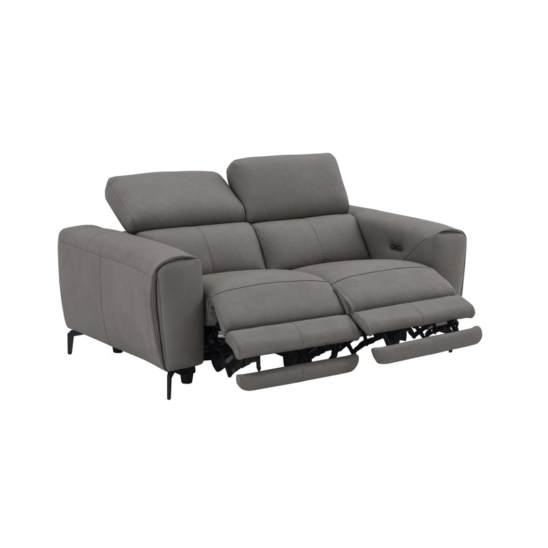 Genuine Leather Square Arm Reclining Sofa, 30" H x 70" W x 41" D , Beige Genuine Leather