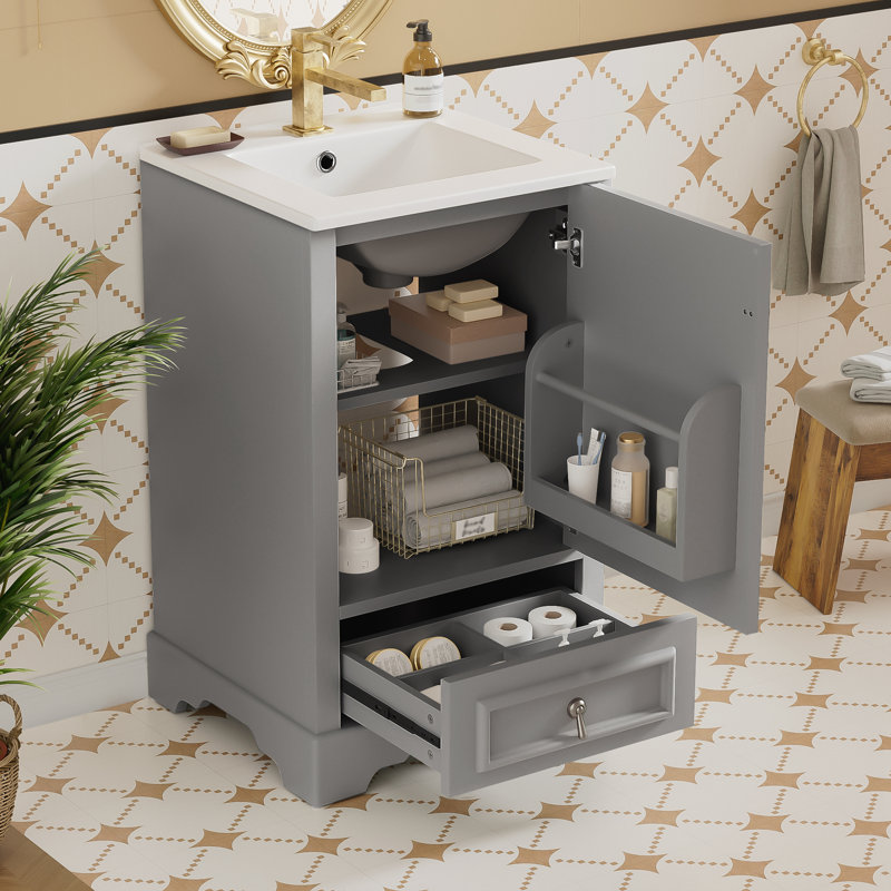 Meuble-lavabo 20 po avec lavabo en céramique, Gris