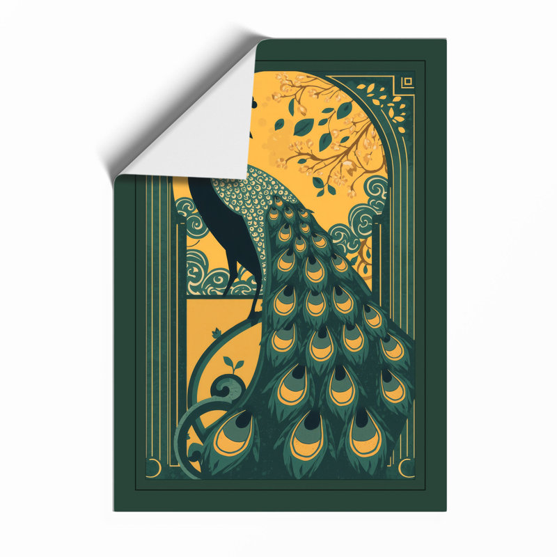 Peacock and Moon Art Deco - Framed Print, A3 - 42.0 x 29.7 cm, Unframed
