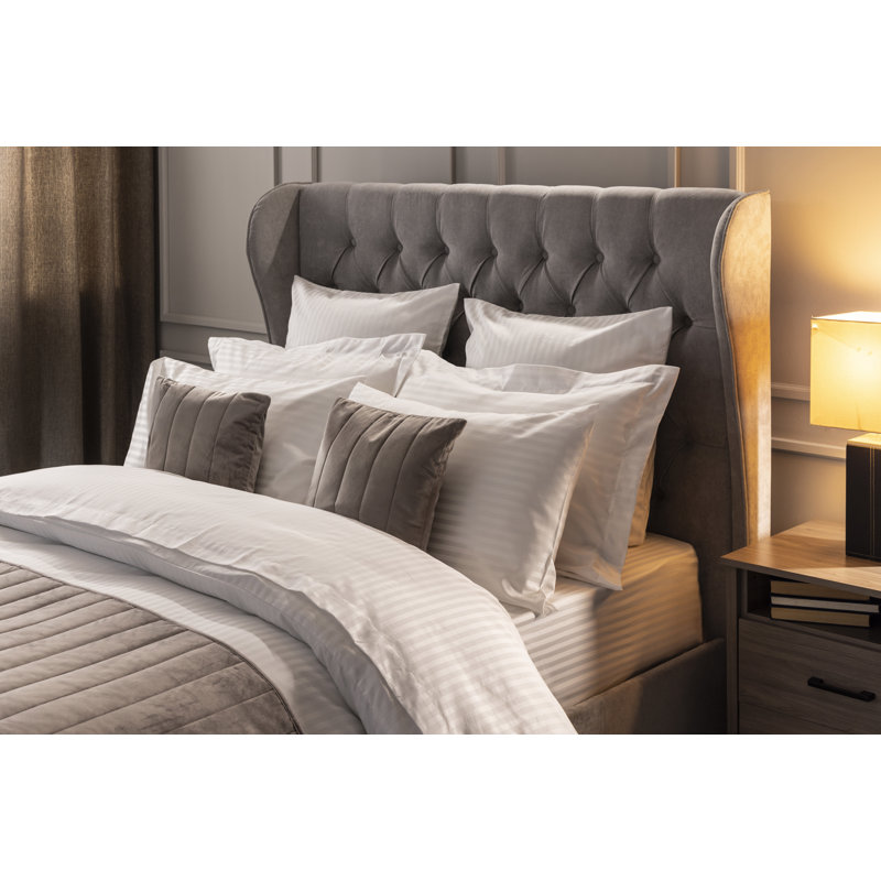 Plain Dye 540 TC Egyptian-Quality Cotton Cotton Striped Duvet Cover Set with Pillowcases Included, White