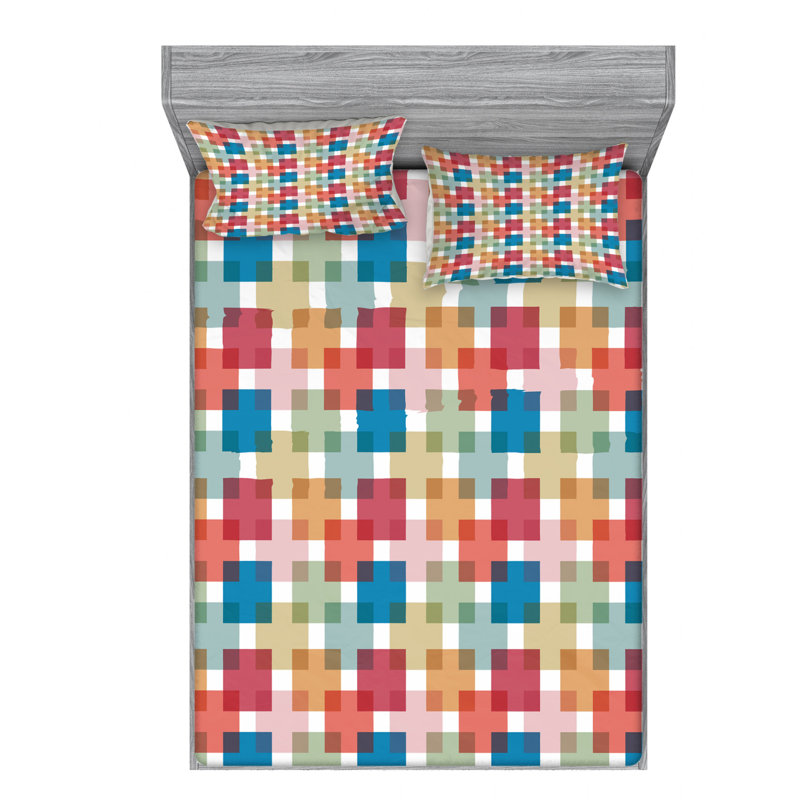 Microfiber Gingham Sheet Set, Full/Double Sheet Set with Fitted Sheet