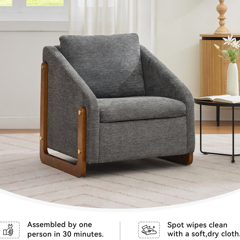Chaise d'appoint moderne avec rembourrage en mousse et revêtement en chenille - Fauteuil rembourré gris avec cadre en bois pour les espaces intérieurs