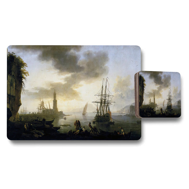 Stormy Seascape Placemat And Coaster Set With Ships