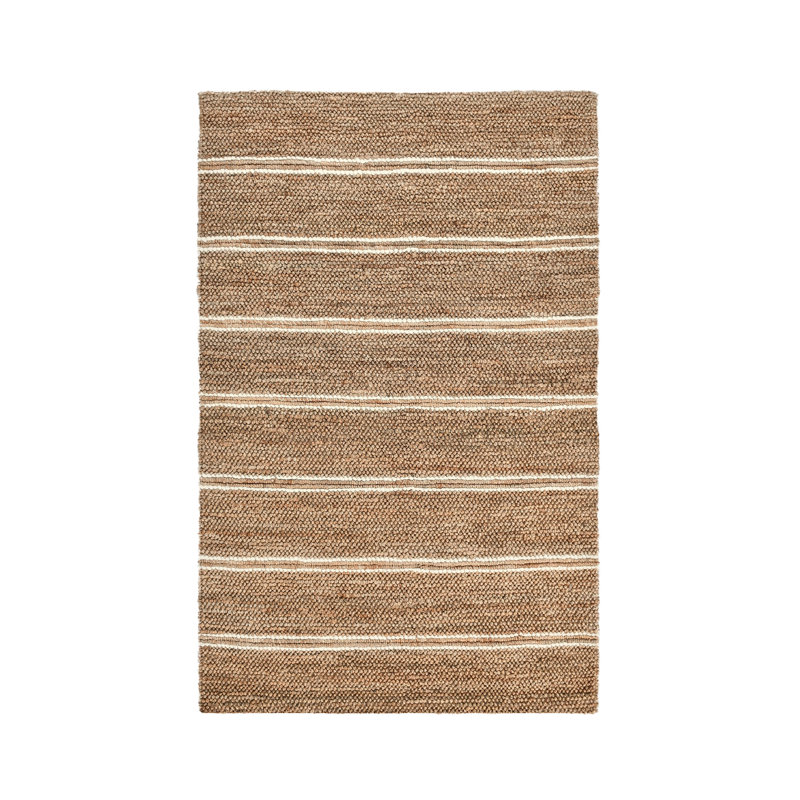 Beamond Striped Handwoven Jute Brown/Ivory Area Rug, Rectangle 6' x 9'