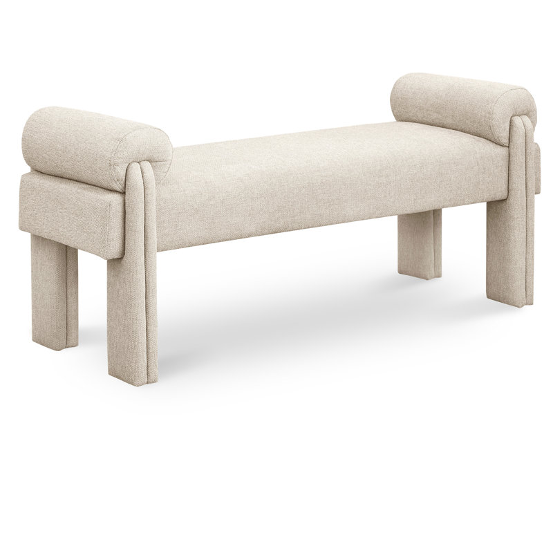 Stefano Upholstered Bench, Beige Polyester Fabric
