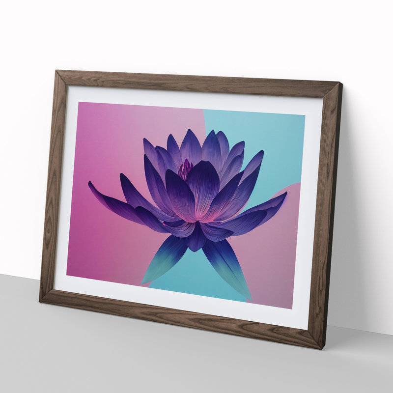 Classic Lotus Flower - Framed Print, 25cm H x 34cm W x 2cm D, Walnut