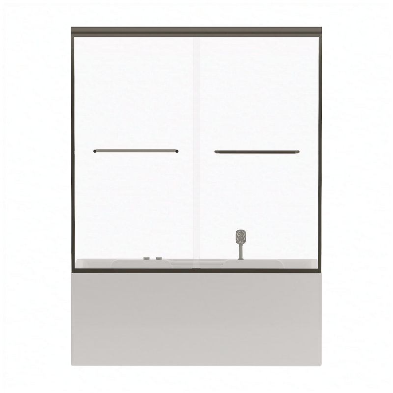 56"-60" W x 58" H Double Sliding Bathtub Shower Door, Semi-Frameless Bypass Tub Door, 1/4" (6mm) Tempered Glass with Explosion-Proof Film, Adjustable Aluminum Alloy Frame, Matte Black