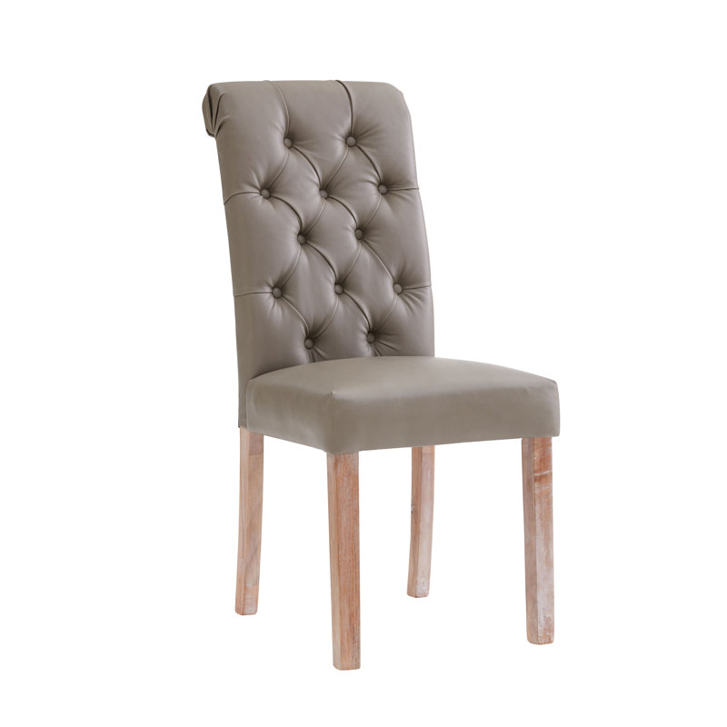 19'' H Tufted Faux Leather Upholstered Side Chair, Gray