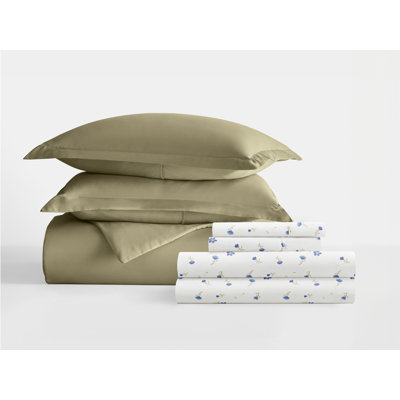 8-Piece Bedding Bundle - Solid Duvet Cover, Comforter Insert, and Patterned Sheet Set