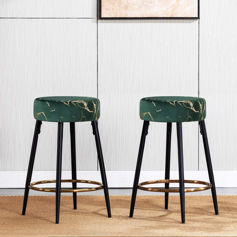 Tabouret de bar et de comptoir Della, Vert, Tabouret de comptoir (siège d’une hauteur de 24