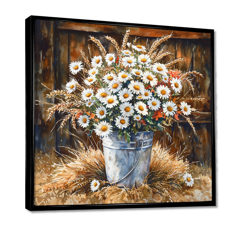 Donjae Summer Daisies Bouquet At The Farm II - marguerites, art mural, Impression encadrée flottante, Noir, noir, noir, noir