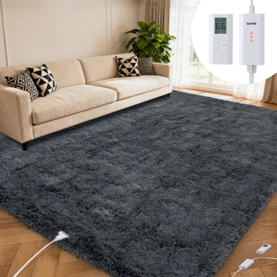 Heating Floor Mat 8x10 ft Wireless Heated Rug Gaming Rug 6 Heat Levels Auto Off White