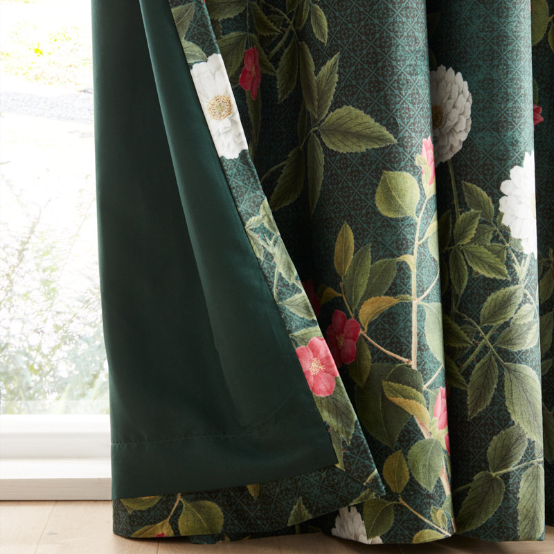 Arcadia Floral Soft Touch Recycled Polyester Velou Polyester Semi Sheer Pinch Pleat Curtain Pair, 66cm Width x 229cm Drop