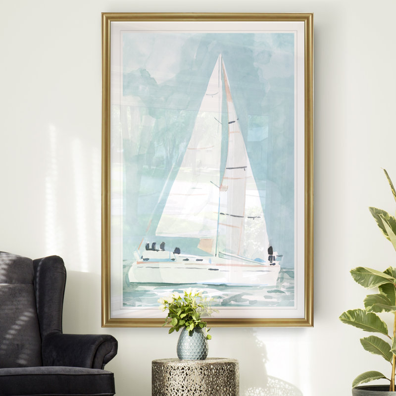 " Soft Sailboat I " Painting Print, 18.5" H x 24.5" W x 1.5" D, Gold Framed