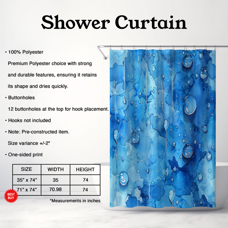 Rideau de douche Raindrop Blues - Premium, H 74 po x l 71 po