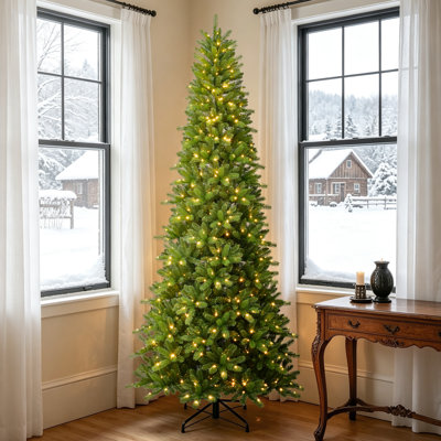 Arbre de Noël mince en PE / PVC pré-éclairé, lumières DEL chaudes et base en métal