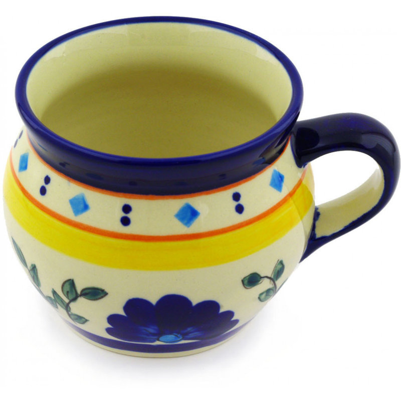 Tasse à bulles en grès poli 16 oz - Fleurs de diamant bleu
