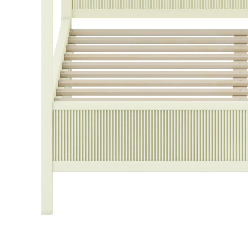 Structure de lit à baldaquin en bois classique avec système de support à lattes intégré, Beige