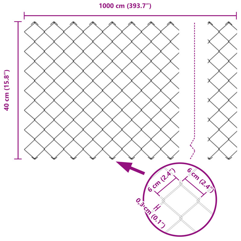 Chain Link Fence Steel, Green, 40cm H x 1000cm W