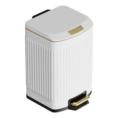 2.6 Gal Bathroom Trash Can, Stainless Steel Garbage Can with Square Wide Opening, Soft-Close Lid and Removable Inner Liner, Wastebasket for Kitchen, Bathroom, Bedroom, Home Office (White)