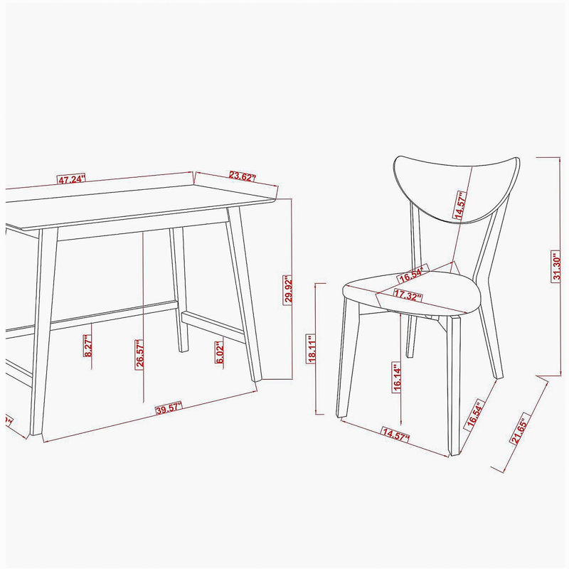 Ensemble de bureau d'écriture 2 pièces Walnut